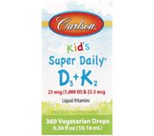 Carlson, Children's, Super Daily D3+K2, 25 mcg (1,000 IU) & 22.5 mcg, 0.34 fl oz (10.16 ml)