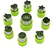 Juego de 9 moldes para cortar verduras, mini tartas, frutas y galletas, cortador de galletas para decorar alimentos. verde