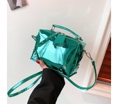 Bolso bandolera de un solo hombro para mujer, ligero, de lujo y versátil, con espejo de metal brillante y estilo caja de maquillaje.