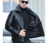 Chaqueta nueva de cuero para hombre, chaqueta de plumón de pato blanco, relleno informal de piel de oveja de invierno, abrigo grueso con solapa de Color sólido M