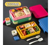 Fiambrera para niños de 1330 ml con vajilla, salsa, horno dividido portátil, caja bento, recipiente de alimentos a prueba de fugas para la cocina de regreso a la escuela 5&1 rojo