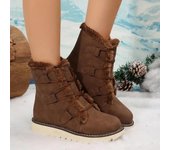 Botas de nieve cálidas de suela plana y punta redonda de caña alta para invierno, estilo nuevo, botas cortas informales con cordones, cómodas y de moda, de gran tamaño 36