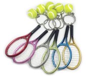 12 piezas de mini raqueta de tenis con llavero de pelota de resina, llavero de raqueta de tenis para amantes de los deportes 6pcs