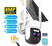 Cámara solar WiFi de doble lente 4K de 8 MP para exteriores, zoom óptico de 10x, audio bidireccional, visión nocturna a color, batería integrada, 2025 WiFi Cam