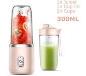 Batidora portátil con 6 cuchillas, juego de vasos exprimidor, coche recargable, licuadora doméstica pequeña para exteriores, licuadora de batidos totalmente automática, exprimidor de naranja y fruta, viaje color rosa
