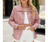HNXC Blusas y camisas con cuello POLO de manga larga con estampado de rayas informales de otoño e invierno a la moda para mujer S negro