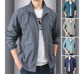 Abrigo de verano para hombre, chaqueta de protección solar de manga larga con solapa, color sólido, corte holgado, con cremallera, tapeta, ropa de abrigo resistente al viento M azul claro