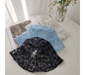 1 sombrero de pescador de encaje, bonito y pequeño sombrero con forma de maceta, parasol, sombrero transpirable de verano, sombrero fino con flores huecas, elegante. negro