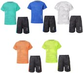 Traje deportivo transpirable de secado rápido para niños, camiseta de manga corta, conjunto de pantalones cortos, ropa deportiva de entrenamiento con juegos de baloncesto y fútbol 18-24 Months azul