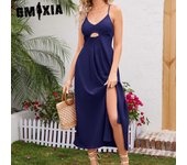 GMXIA Nuevo vestido con estampado de flores, vestido hueco de verano, vestido informal de viaje para vacaciones S rojo