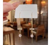 Pendientes con borlas y lazo en forma de lágrima de circonitas y aguja de plata S925: estilo de celebridad femenina de moda A906 oro