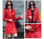 Chaqueta de cuero larga de talla grande para mujer, abrigo de cuero para mujer, chaquetas y abrigos de cuero para mujer de primavera M rojo vino