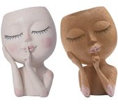 Macetas de cara única para plantas de interior y exterior, bonita cara de señora, ojos cerrados, maceta, decoración para el hogar y el jardín