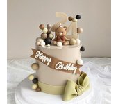 Adorno para tarta de oso con lazo marrón, bola de espuma color tierra, decoración para tarta de feliz cumpleaños, suministros para baby shower, fiestas de bodas y amantes.
