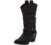 Botas sin cordones de tacón bajo de vaquero con hebilla hasta la rodilla con correa cruzada de cuero para mujer 37 negro