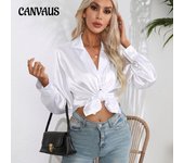 Camisa de satén con cuello para mujer, blusa elegante de manga larga con temperamento de Color sólido, Tops de manga larga, primavera y otoño S blanco