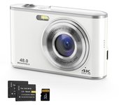 Cámara para niños Cámara digital 4K Cámara de video con luz de flash Orificio para tornillo de 1/4 pulg. Lentes duales 48MP 16X blanco