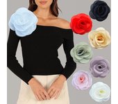 Broche para ocasión formal, estilo francés, gran camelia, tela de malla, para novia, novio, boda, fiesta de graduación, banquete, vestido, traje, abrigo 14cm color rosa