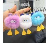 Llavero con bola de dibujos animados de felpa, ojos grandes, alivio del estrés, bola redonda borrosa para apretar, juguete DIY, Mini anillo de Metal, llavero, colgante, mochila, adorno, regalo de cumpleaños púrpura