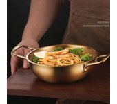 Olla dorada de acero inoxidable para mariscos, estilo coreano, doble oreja, para fideos instantáneos, gruesa, duradera y reforzada.