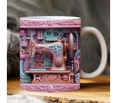 Taza de cerámica pintada a mano con diseño de máquina de coser plana en 3D, diseño creativo de espacio, tazas para té y leche, regalos de cumpleaños y Navidad para amantes de la costura 301-400ml