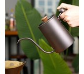 Hervidor de agua de goteo de 600 ml, tetera de café de acero inoxidable con cuello de cisne antiadherente, mango de madera, tetera para café A
