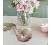 Huevera de conejo tumbado de cerámica con forma de conejo, soporte para huevos, decoración de Pascua amarillo