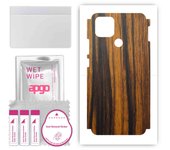apgo Protective Skin Sticker for the back+sides compatible with Oppo A15, Full Wrap Film, Foil, Vinyl - Pattern Tigerwood