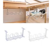 Estante de almacenamiento para colgar debajo de la cesta del escritorio, soporte para regleta, organizador de cables blanco