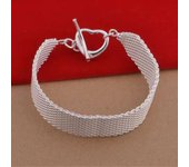 Hermosas pulseras de malla de plata esterlina 925 Cierre de corazón Agradable para bodas Mujer Cadena Charm Moda Hermosa joyería 16MM Ancho 20CM plata