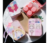 Caja de estuche de lentes de contacto de la serie rosa japonesa con espejo Contenedor de lentes de colores de dibujos animados Juego de viaje portátil Regalo de almacenamiento de lentes