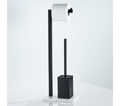 Cepillo de baño de acero inoxidable con soporte para papel higiénico, estante de almacenamiento multifuncional para baño de mármol de lujo ligero, negro giratorio