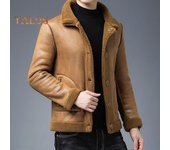 Chaqueta de hombre con solapa, manga larga, botonadura sencilla, abrigo con bolsillos, color liso, diseño reversible, forro polar, piel sintética, prendas de vestir exteriores L negro