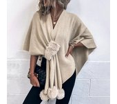 Cárdigan de punto con chal de otoño e invierno para mujer, suéter con capa de bola de lana de color liso None café
