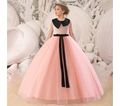 Vestidos blancos para fiesta de boda para niñas adolescentes, vestidos clásicos de tul con lazo para damas de honor, vestido de princesa para niñas, vestido de bautismo y cumpleaños 120CM champagne
