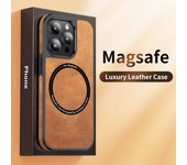 Funda de cuero de lujo para iPhone 14, 13, 12 Pro Max, magnética, Magsafe, carga inalámbrica, funda de silicona para teléfono móvil For iPhone 12 gris