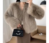 Chaquetas de felpa que combinan con todo y cuello en V, abrigos de piel sintética de alta calidad para mujer, chaquetas de invierno informales gruesas para mujer S negro