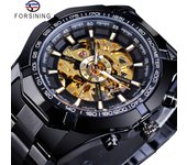 Reloj mecánico automático galvanizado azul hueco informal de moda para hombre estilo Forsining