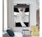 Pintura en lienzo de labios rojos de arte blanco y negro de chica de moda para sala de estar, imágenes decorativas de arte nórdico de chica Sexy para habitación de niñas 21cm×30cm NoFrame