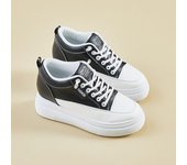 Zapatillas de plataforma gruesa para mujer, informales, antideslizantes, cómodas, de piel sintética, con cordones, ligeras y deportivas. 35 blanco