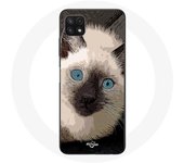Coque pour Samsung Galaxy A22 5G Chat Siamois Noir et blanc aux Yeux Bleus