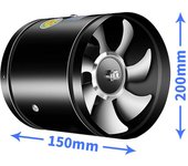 Ventilador de ventilación redondo en línea con poco ruido para cocinas, baños, 6 Inch negro