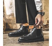 Botas Chelsea para hombre, estilo británico, botas Martin de caña baja, zapatos de cuero, botas cortas puntiagudas informales de negocios para hombre 85711-J 38 marrón