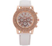 Reloj de regalo Reloj de mujer con tres ojos y diamantes Reloj de mujer con correa Reloj de cuarzo blanco