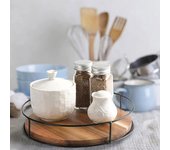 Plato giratorio de madera Lazy Susan de 9 pulgadas con lados de acero, gabinete giratorio de 360 ​​grados, despensa, encimera de cocina, refrigerador, armario, organizador de mesa de comedor 9inch