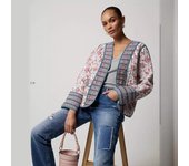 Chaqueta de algodón acolchada estampada para mujer, otoño e invierno, cárdigan con bloques de color, chaqueta pequeña XS