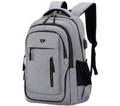 Mochila para computadora portátil, resistente al agua, para viajes, escuela, con puerto de carga USB, puerto para auriculares, espalda acolchada gris claro