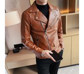Otoño hombres cuero de moda chaquetas de cuero hombres PU invierno motocicleta chaqueta hombres Casual Slim Fit Turn Down Collar chaqueta masculina S