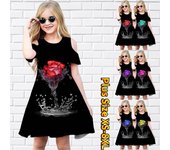 Vestidos con estampado de flores florales en el agua para niñas Vestido de fiesta con hombros descubiertos para niñas Vestido de princesa Vestido de manga corta para niñas mayores de 4 años 80 rojo