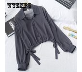 Camisa Corta con Protector Solar Blusa Cuerda Correa para La Cintura Ropa Suelta Top Fino De Verano Ropa De Mujer Abrigo Femenino Cárdigan con Protección Solar Camisa con Cuello Polo XL blanco
